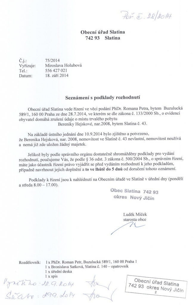 výzva k seznámení s podklady pro vydání rozhodnutí Kralupy nad Vltavou